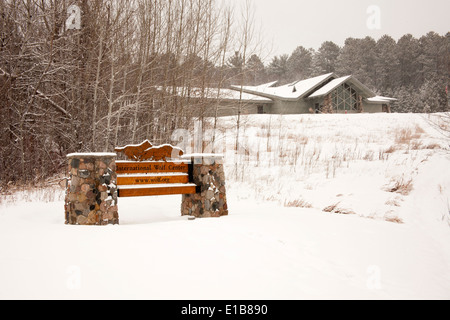 Sign in front of the International Wolf Center in Ely, Minnesota Stock Photo