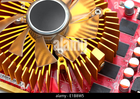 Cooling fan on computer graphics card Stock Photo