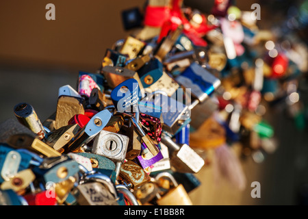Love padlocks on a bridge, Kampa, Mala Strana, Prague, Czech Republic. Stock Photo