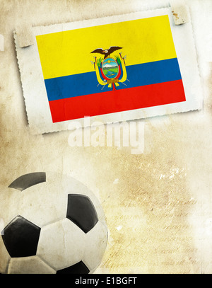 Vintage photo of Ecuador flag and soccer ball Stock Photo