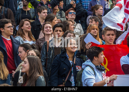 Paris, France, Anti-Extreme Right Demonstration by Crowd Scene, French Teens Students, Street, YOUTH DEMO, solidarity youth movement, protests diverse Stock Photo