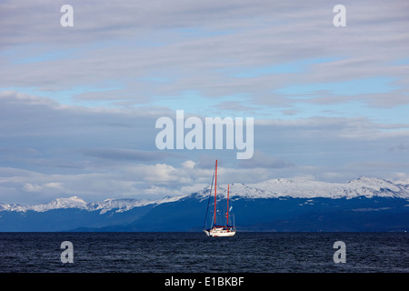 lone yacht in the beagle channel tierra del fuego Ushuaia Argentina Stock Photo