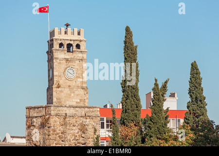 Aincient clock tower Saat Kulesi. Antalya, Turkey. Stock Photo