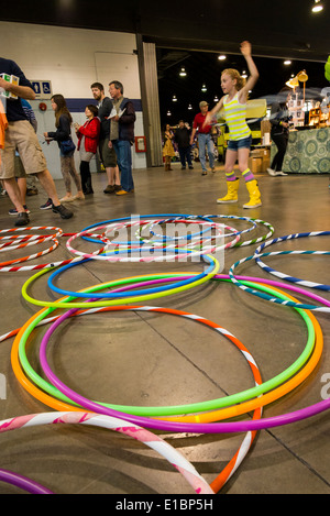 Hula hoops and girl hula hooping Stock Photo