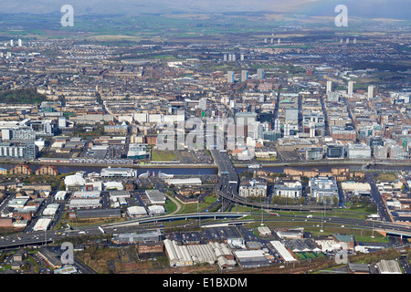 Glasgow City Centre from the air, Central Scotland, UK, from the south with the river Clyde and Kingston Bridge foreground Stock Photo