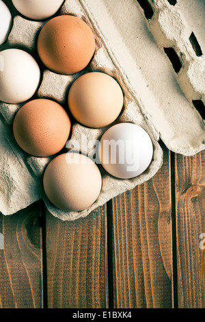 top view of eggs in egg box Stock Photo