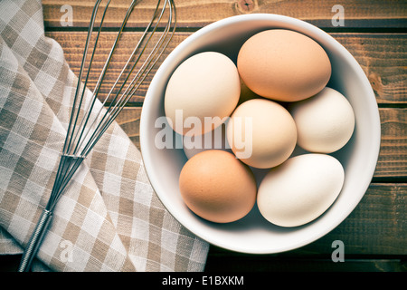 top view of eggs in bowl Stock Photo