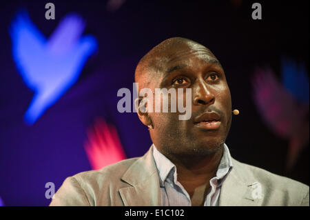 Sol Campbell former Tottenham, Arsenal & England footballer talking about his life at Hay Festival 2014  ©Jeff Morgan Stock Photo