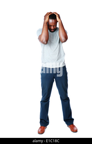 African man having headache isolated on white background Stock Photo