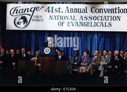 Ronald Reagan. President Reagan giving the 'Evil Empire' speech to the Annual Convention of the National Association of Stock Photo