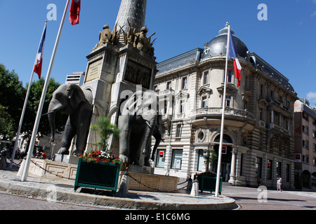 Fountain of the elephants, Les quatre sans cul, Chambery, Savoie, Savoy, Auvergne Rhone-Alpes, France. Stock Photo