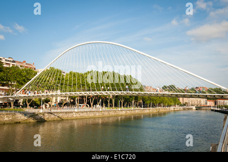 A view of the Zubizuri footbridge by Santiago Calatrava over the Nervion River in Bilbao, Spain. Stock Photo