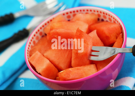 Pieces on watermelon in bowl, close up Stock Photo