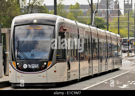 Edinburgh, Scotland, UK. 30th May 2014. After 6 years of construction, the tramline through Edinburgh will be open to the public. The trams run from the Airport to York Place.  Edinburgh, Scotland, UK. Credit:  Andrew Steven Graham/Alamy Live News Stock Photo