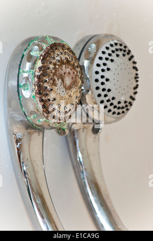 lime scale on shower head Stock Photo