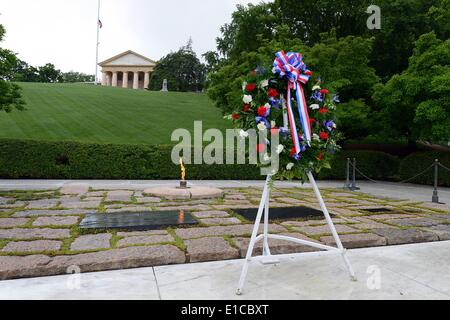A wreath at President John F. Kennedy's grave on the anniversary of his birth at Arlington National Cemetery May 29, 2014 in Arlington, Virginia. Stock Photo