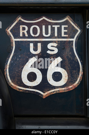 Route 66 sign on the side of a Chevrolet Pick up truck Stock Photo