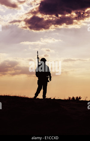 Silhouette of soldier Stock Photo