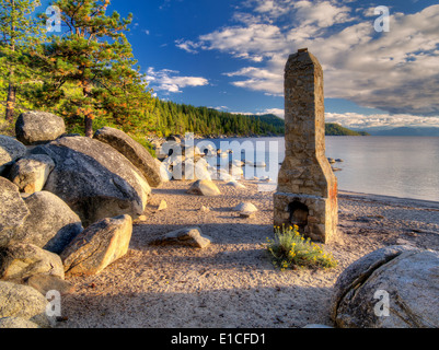 Historic chimney at Chimney Beach. Lake Tahoe, Nevada Stock Photo