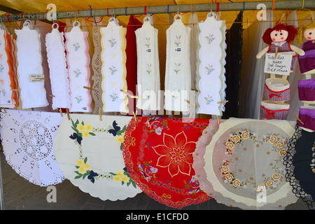 Lace for sale in Marsaxlokk Market, Marsaxlokk, South Eastern District, Malta Xlokk Region, Republic of Malta Stock Photo