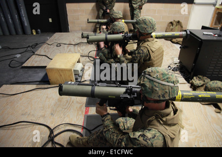 U.S. Marines with Weapons Platoon, Company L, 3rd Battalion, 1st Marine Regiment (3/1) practice marksmanship with the shoulder- Stock Photo