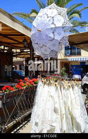 Lace for sale in Marsaxlokk Market, Marsaxlokk, South Eastern District, Malta Xlokk Region, Republic of Malta Stock Photo