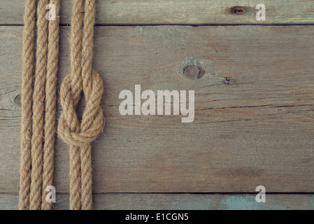 Ship Rope On Old Wooden Texture Background With Copy Space Stock