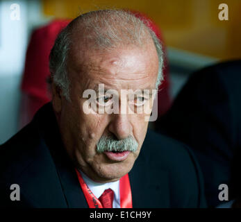Sevilla. 30th May, 2014. Spain's head coach Vicente del Bosque reacts during the international friendly football match against Bolivia in Sevilla on May 30, 2014. Spain won 2-0. © Xie Haining/Xinhua/Alamy Live News Stock Photo
