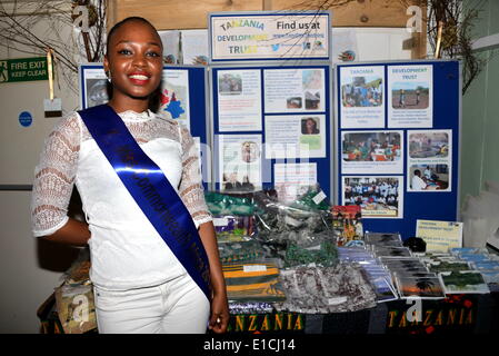 London, UK. 30th May 2014. Miss Commonwealth Africa 2013 helping a fundraising concert to help girls at risk of female genital mutilation in Tanzania. Photo by See li/Alamy Live News Stock Photo
