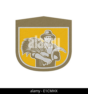 Metallic styled illustration of a farmer worker driving riding a ...