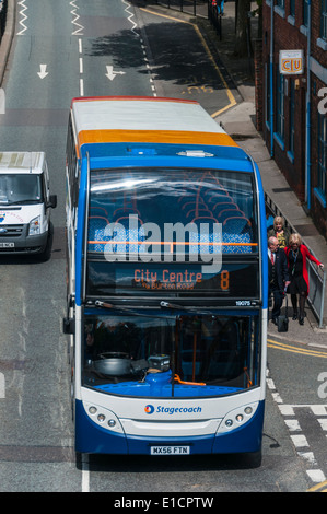 A Stagecoach Alexander-Dennis Enviro 400 double decker bus operating service no 8 on the A15 in Lincoln. Stock Photo
