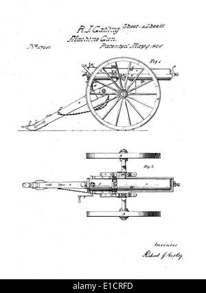 Richard Gatling's patent for the 'Gatling Gun'. RICHARD J. GATLING, OF ...