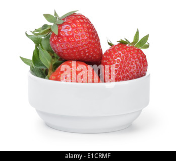 ripe strawberries in bowl, isolated on white background Stock Photo