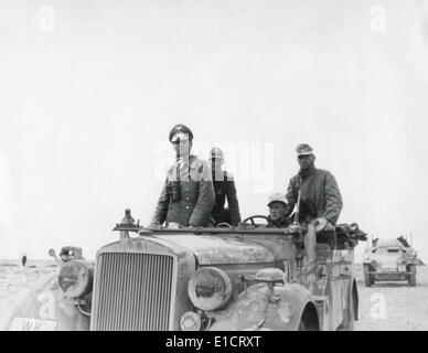 German General Rommel with the 15th Panzer Division between Tobruk and Sidi Omar. 1941 in North Africa, Libya, during World War Stock Photo