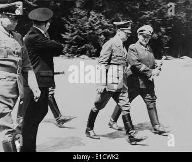 Adolf Hitler and Hermann Goering walking together at the surrender of France, in Compiegne. World War 2. June 22, 1940 Stock Photo