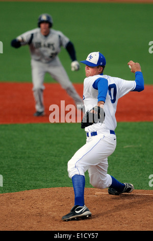 U.S. Air Force Academy sophomore pitcher Evan Abrecht delivers a pitch during a baseball game against the University of Norther Stock Photo