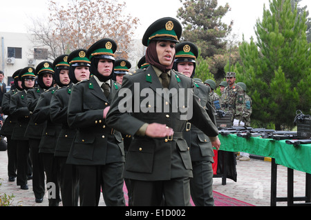 Afghan National Army soldiers from the second all-female officer candidate school class march to their graduation ceremony at t Stock Photo