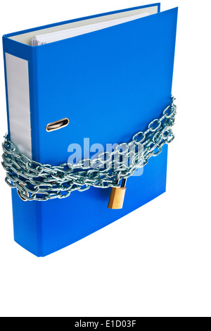 A file folder locked with chain and padlock. Privacy and data security. Stock Photo
