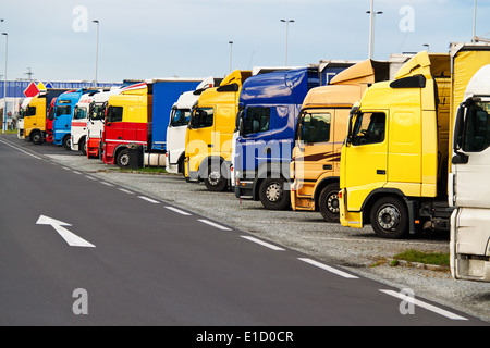 Trucks on the parking place at the motorway Stock Photo: 50558107 - Alamy