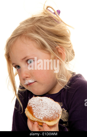 Child at carnival, with donuts. Donuts. Against a white background Stock Photo