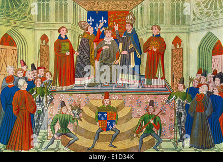 The coronation of Henry IV, Westminster Abbey, London, England in 1399. Henry IV aka Henry Bolingbroke,1367 – 1413.  King of England
