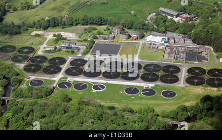 aerial view of a sewage water treatment works in Lancashire Stock Photo