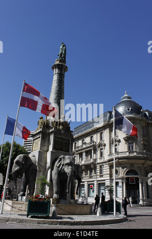 Fountain of the elephants, Les quatre sans cul, Chambery, Savoie, Savoy, Auvergne Rhone-Alpes, France. Stock Photo