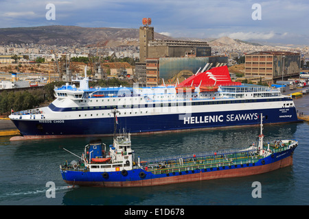 Ships in Port of Piraeus, Athens, Greece, Europe Stock Photo