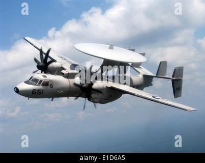 An E-2C Hawkeye aircraft assigned to Carrier Airborne Early Warning Squadron 120 flies over Jacksonville, Fla., July 13, 2009. Stock Photo