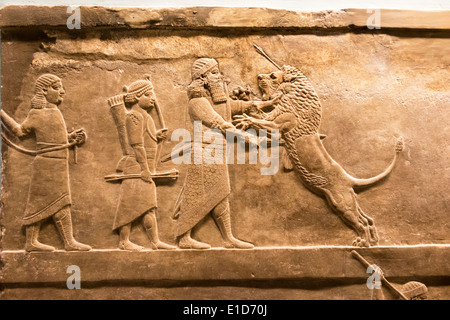 Lion hunt from Nineveh North Palace, British Museum, London,  UK. Stock Photo