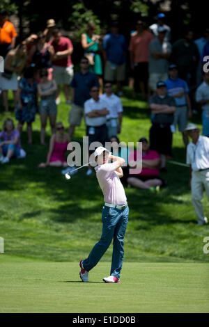 Columbus, USA. 31st May, 2014. Rory McIlroy of Northern Ireland drives the ball off the fairway during the Memorial Tournament at Muirfield Village Golf Club in Dublin, the United States, on May 31, 2014. Credit:  Shen Ting/Xinhua/Alamy Live News Stock Photo