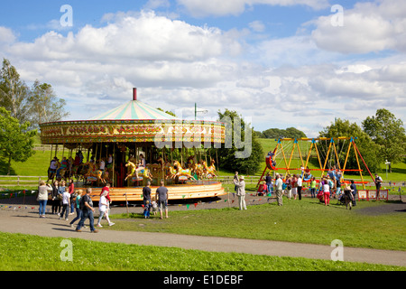 An antique steam carousel situated at Beamish Museum, an open-air museum North-East England. Stock Photo