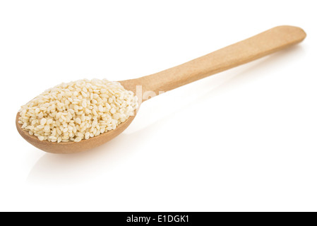 sesame seed in spoon isolated on white background Stock Photo