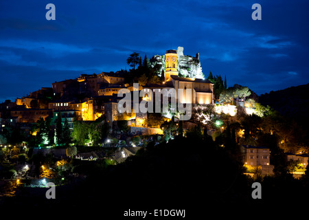 Perched medieval village at dusk. Èze-Village, Alpes-Maritimes, French Riviera, France. Stock Photo